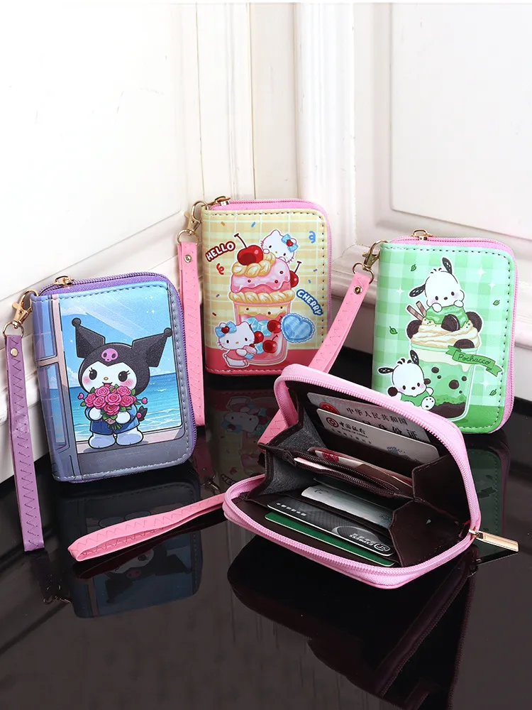 Sanrio Pochacco Kuromi Hello Kitty Wristlet Coin Purse for Women & Kids – Cute Cartoon Card Holder with Zipper Pocket & Handle, Portable Mini Wallet for Girls, Teens & Sanrio Fans